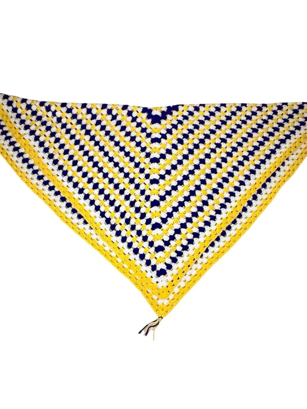 Handmade Square Pattern Yellow Purple and White Crochet Baby Blanket Throw